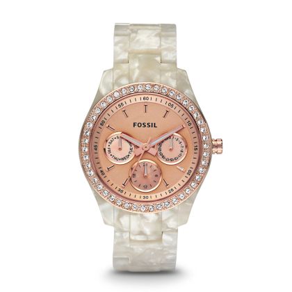 Orologio multifunzione in resina Stella - Bianco perla con rosa