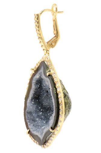 Orecchini pendenti con geode e chiusure con diamante