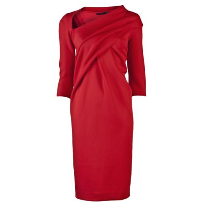 Vestito con scollo asimmetrico in rosso porpora