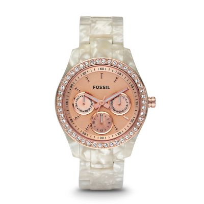 Orologio multifunzione in resina Stella - Bianco perla con rosa