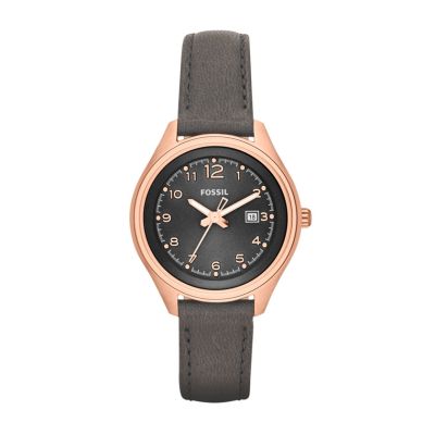 Orologio a Tre Lancette Flight in Pelle - Grigio