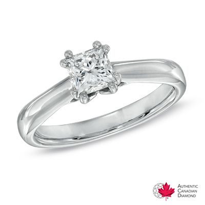 Anello di fidanzamento solitario con diamante taglio princess certificato canadese da 3/4 carati in oro bianco 18K (I/SI2)