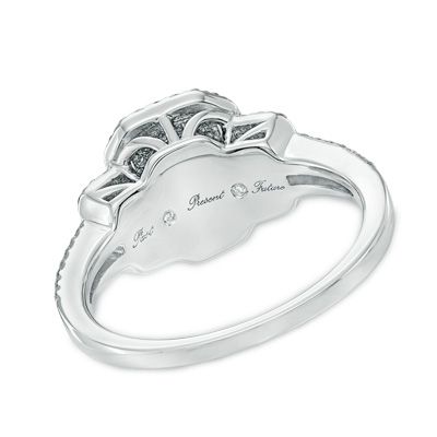 Anello con doppio telaio di diamanti taglio smeraldo Past Present Future da 1 CT. T.W. in oro bianco 14K