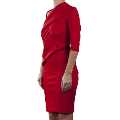 Vestito con scollo asimmetrico in rosso porpora